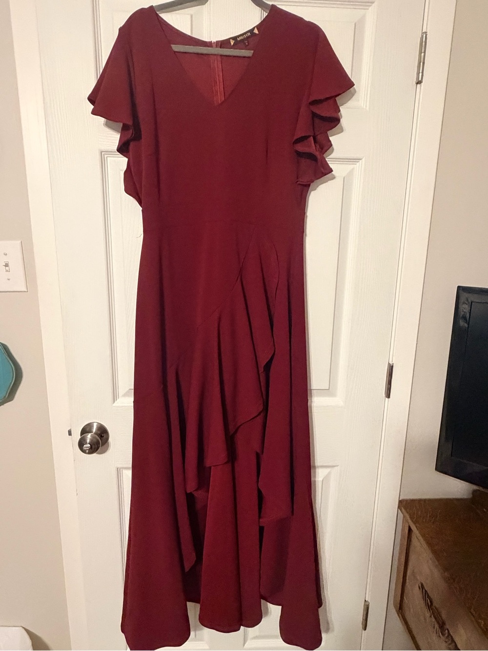 Miusol Burgundy Ruffle Maxi Dress